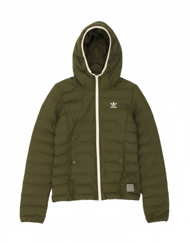 ADIDAS Womens Hooded Bomber Padded Jacket UK 6 XS Khaki Polyester Vintage Adidas and Second-Hand Adidas from Messina Hembry 