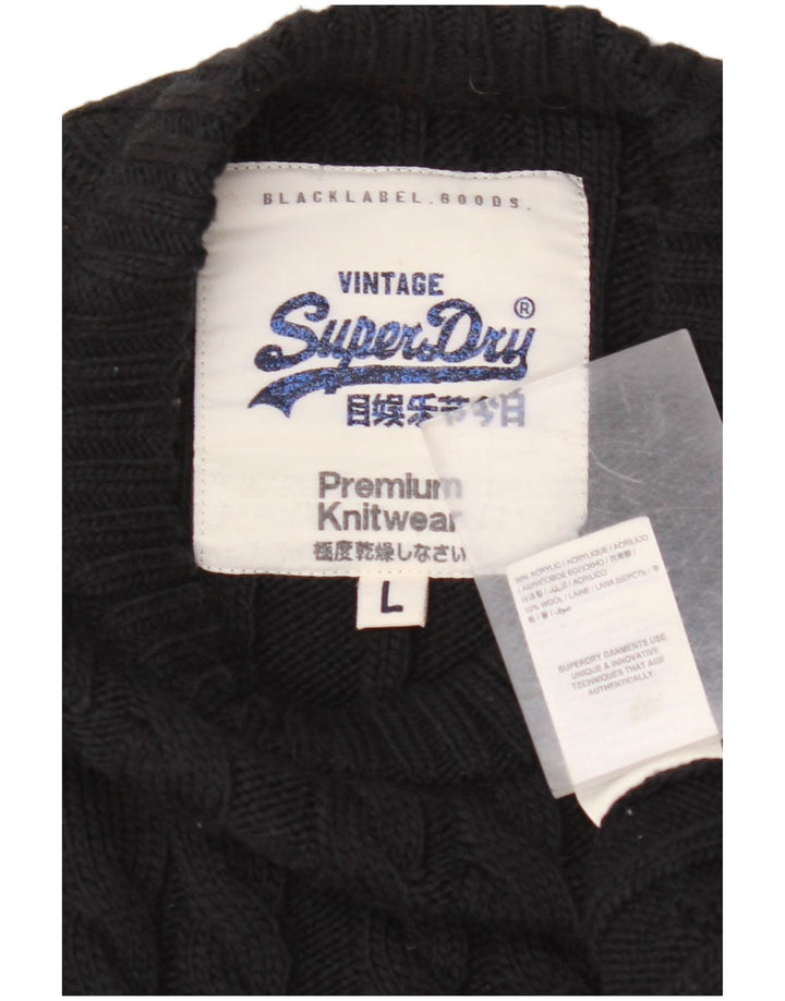 SUPERDRY Herre sweater med rund hals, stor sort akryl