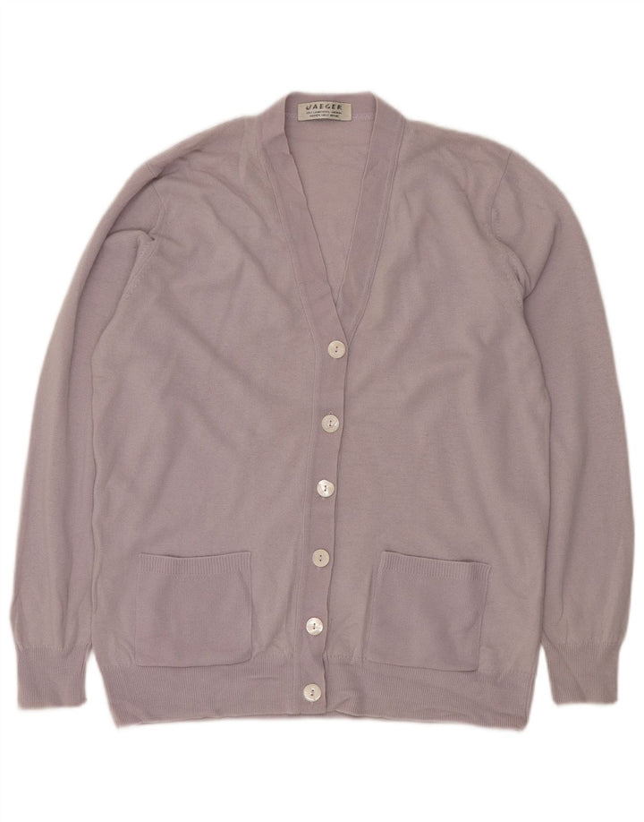 Jaeger Dame Cardigan Sweater UK 14 Medium Purple Lammeuld