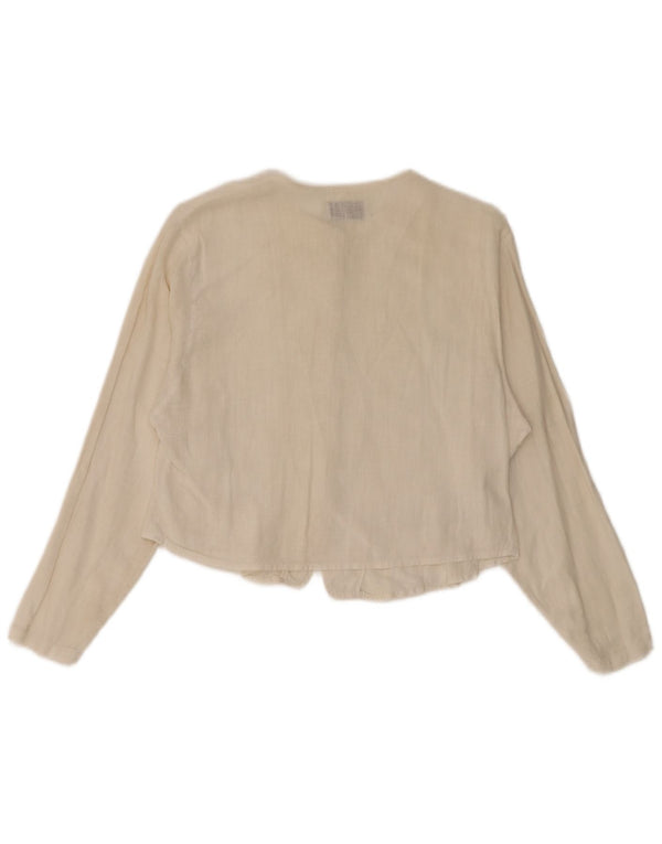 Benetton Womens Crop Shirt Bluse UK 14 Medium Off White