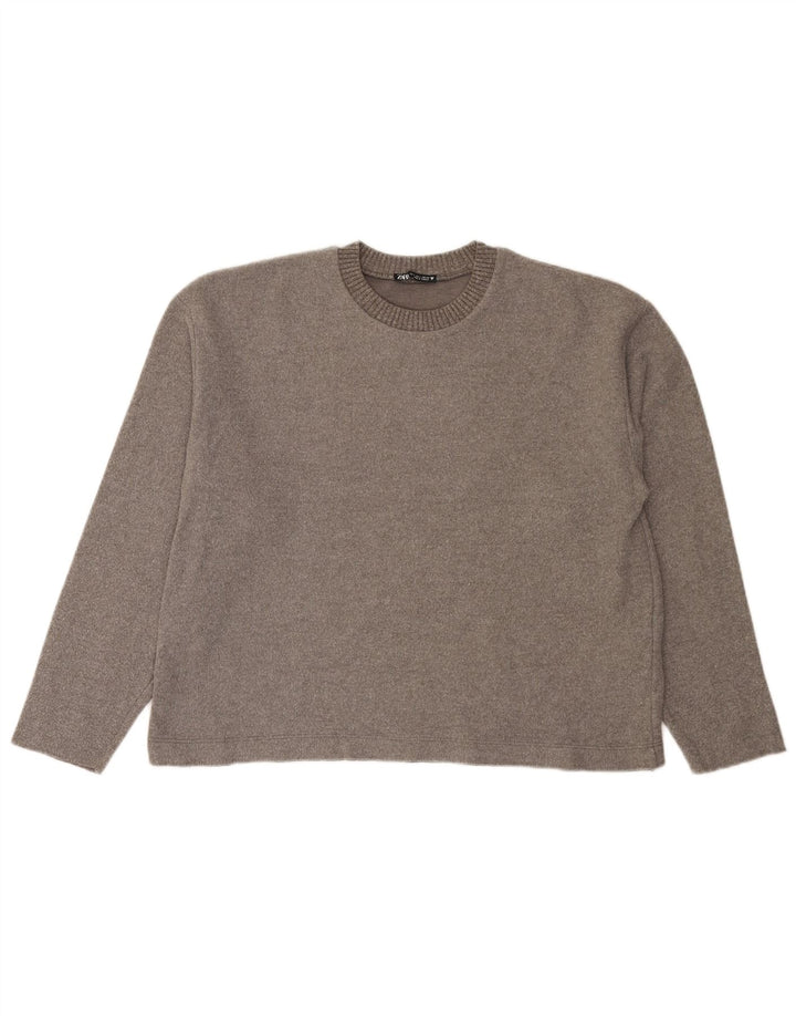 Zara Dame Jumper Sweater UK 16 Stor Grå Polyester