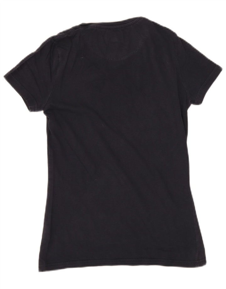 JACK WILLS Kvinder grafisk T-shirt top UK 6 XS marineblå bomuld