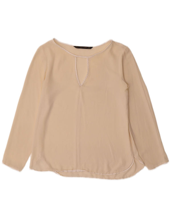 Zara Dame Langærmet Bluse Top UK 10 Small Beige