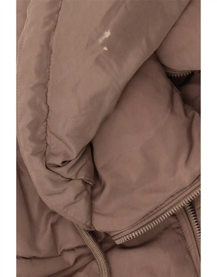 Zara Dame Hætte Oversized Polstret Jakke UK 14 Medium Brun Polyester