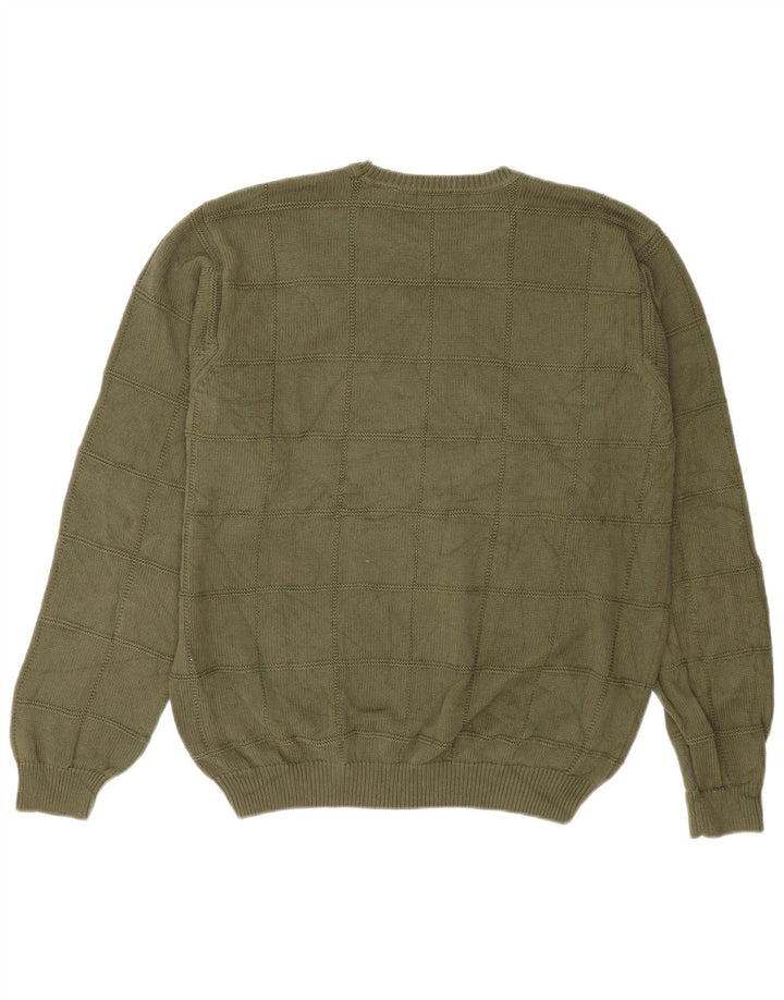 Izod Herre Crew Neck Jumper Sweater Stor Khaki Check Bomuld