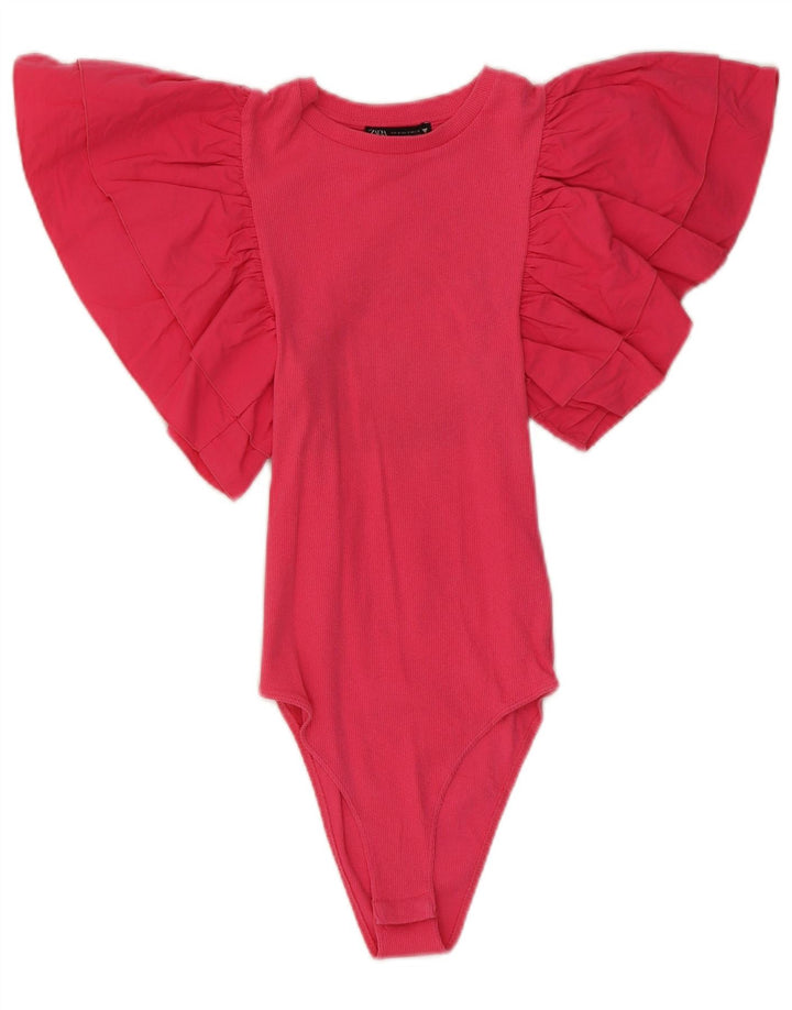 Zara Dame Batwing Bodysuit UK 8 Small Pink Bomuld