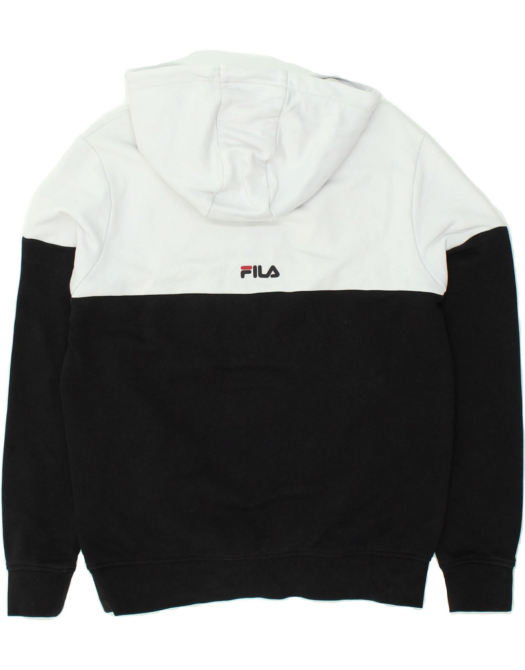 FILA Mens Graphic Hoodie Jumper XS Black Colourblock Cotton | Vintage Fila | Thrift | Second-Hand Fila | Used Clothing | Messina Hembry 