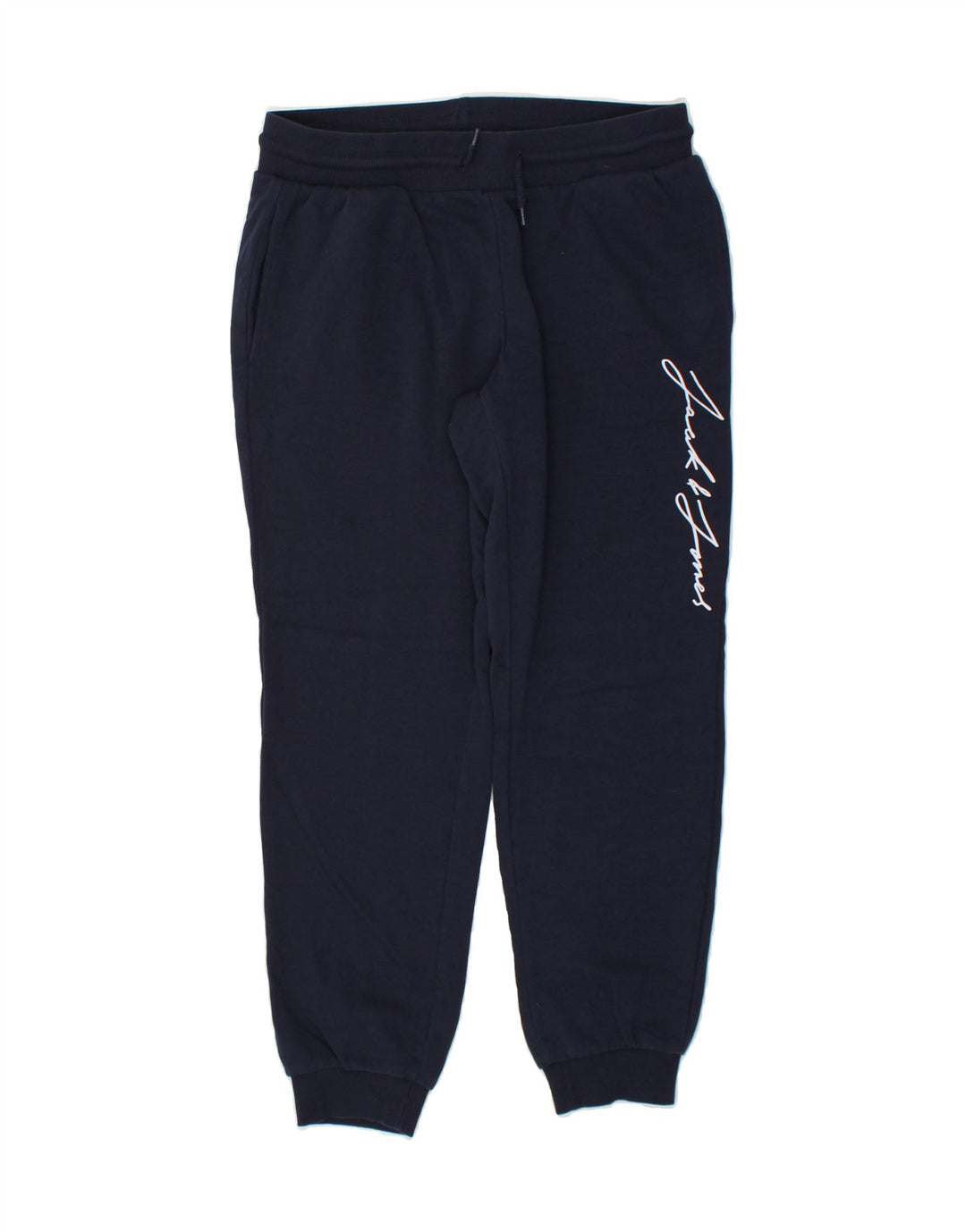 JACK & JONES Mens Graphic Tracksuit Trousers Joggers Large  Navy Blue Vintage Jack & Jones and Second-Hand Jack & Jones from Messina Hembry 