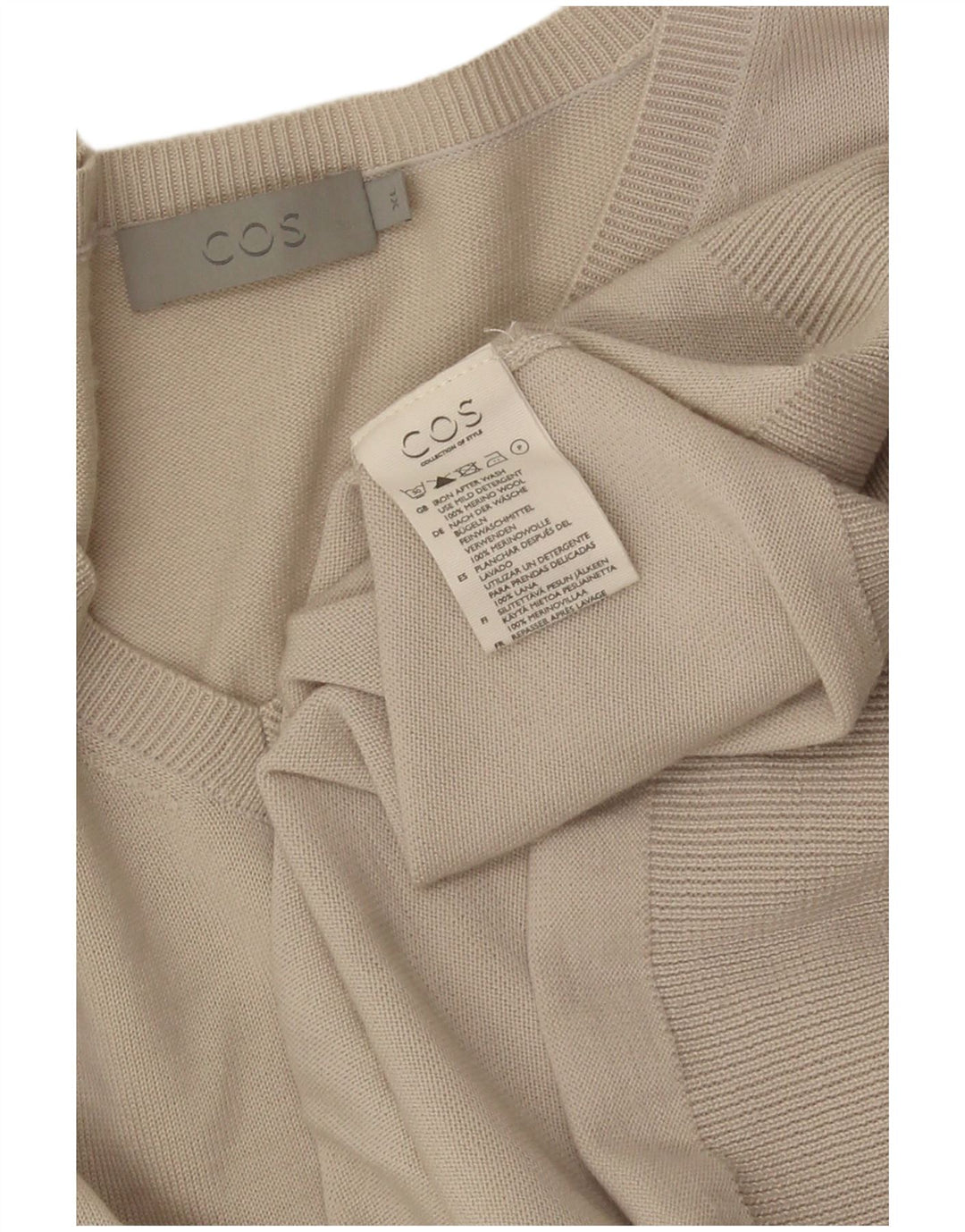 Cos Herre V-hals sweater XL Beige Merino Uld