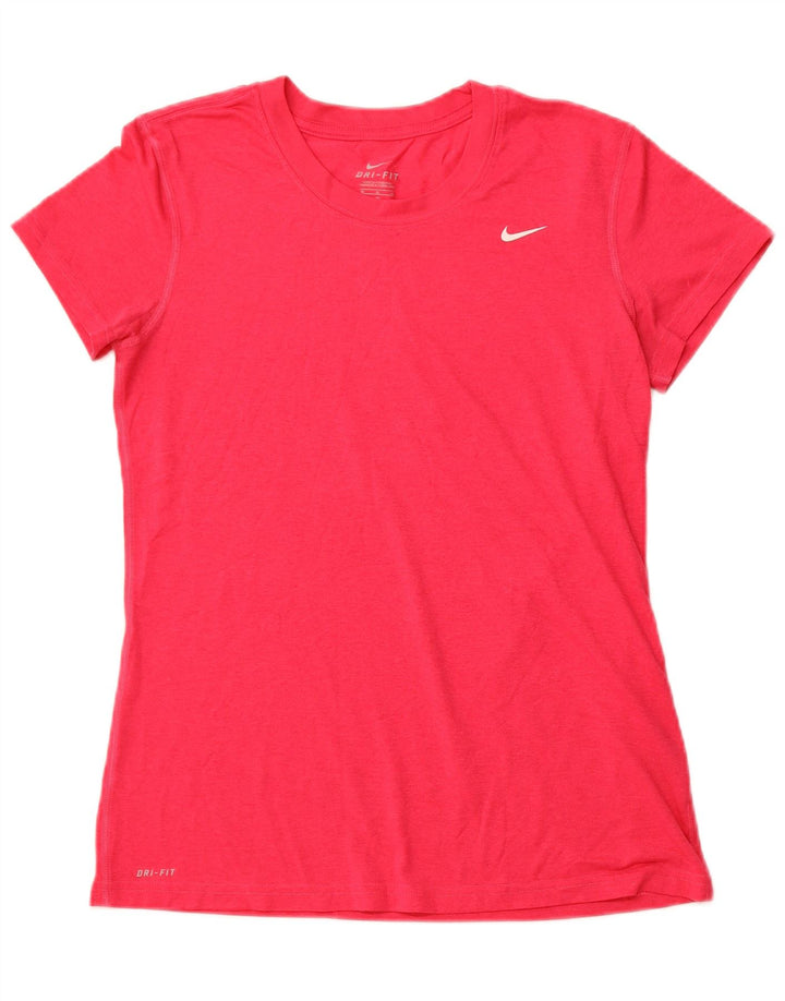 NIKE Dame Dri Fit T-Shirt Top UK 12 Medium Pink Polyester