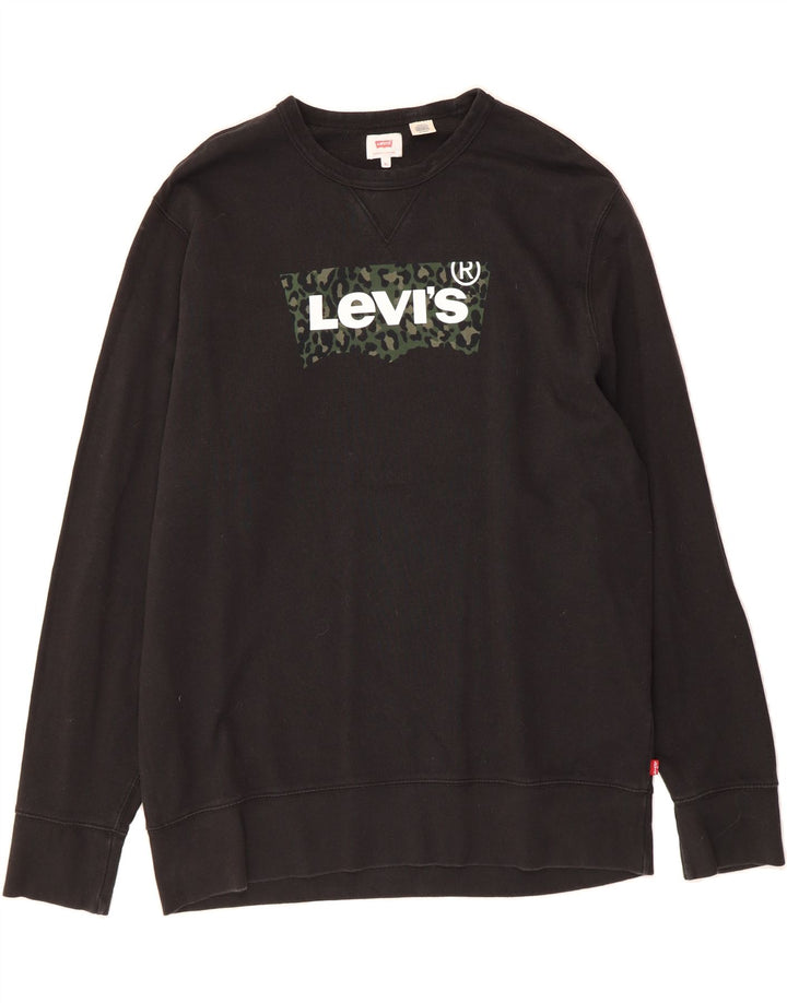 LEVI'S Mens Graphic Sweatshirt Jumper XL Black Cotton Vintage Levi's and Second-Hand Levi's from Messina Hembry 