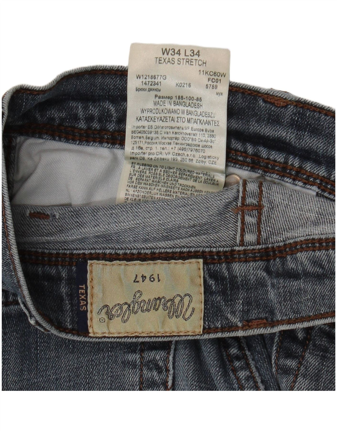 WRANGLER Herre Texas Stretch Straight Jeans W34 L34 Blå Bomuld