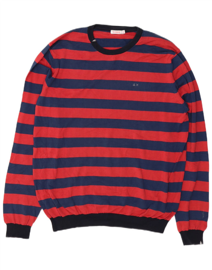 Sun68 Herre rund hals sweater 2XL rød stribet bomuld
