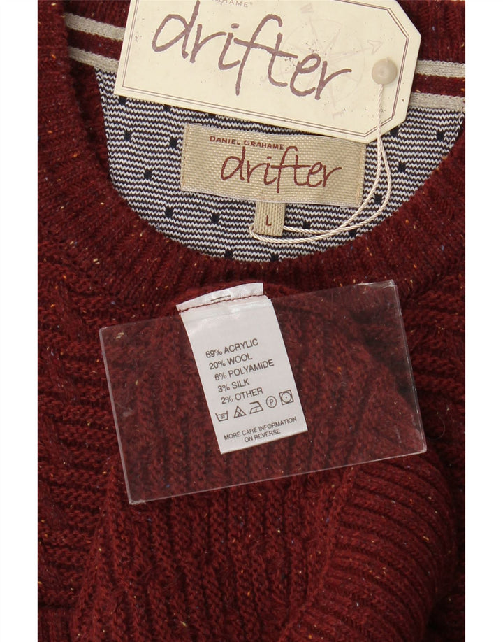 DANIEL GRAHAME Herre Drifter Crew Neck Jumper Sweater Large Burgundy