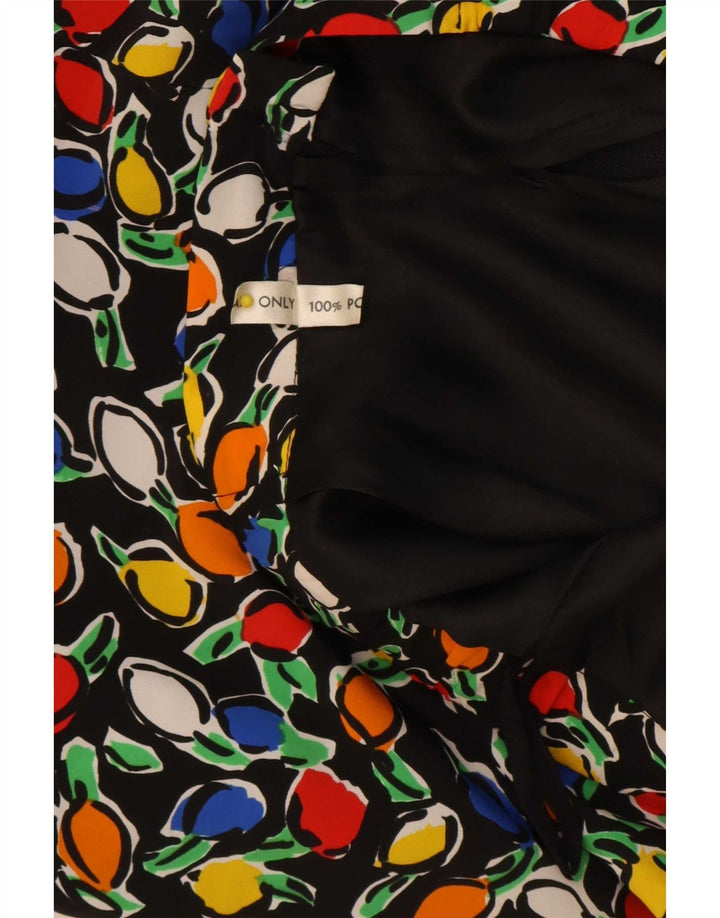 Vintage Midi-nederdel til kvinder W30 Medium Black Floral Polyester