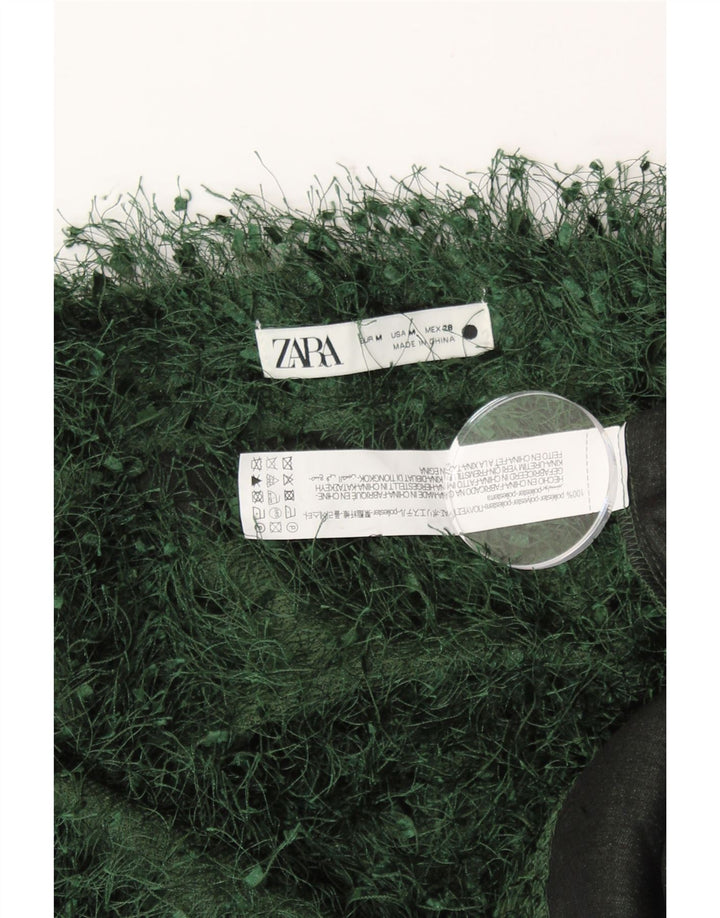 ZARA Dame Vest Tank Top UK 14 Medium Grøn Polyester