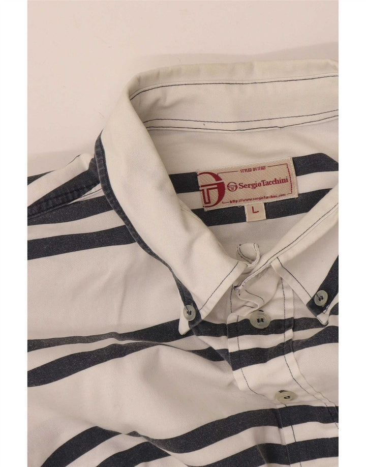 Sergio Tacchini Herre Pullover Shirt Stor hvid stribet