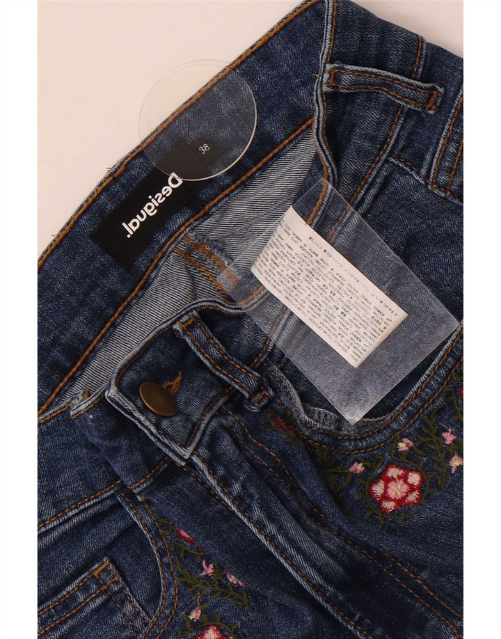 Desigual Dame Bootcut Jeans EU 38 Medium W28 L27 Blue Floral Bomuld