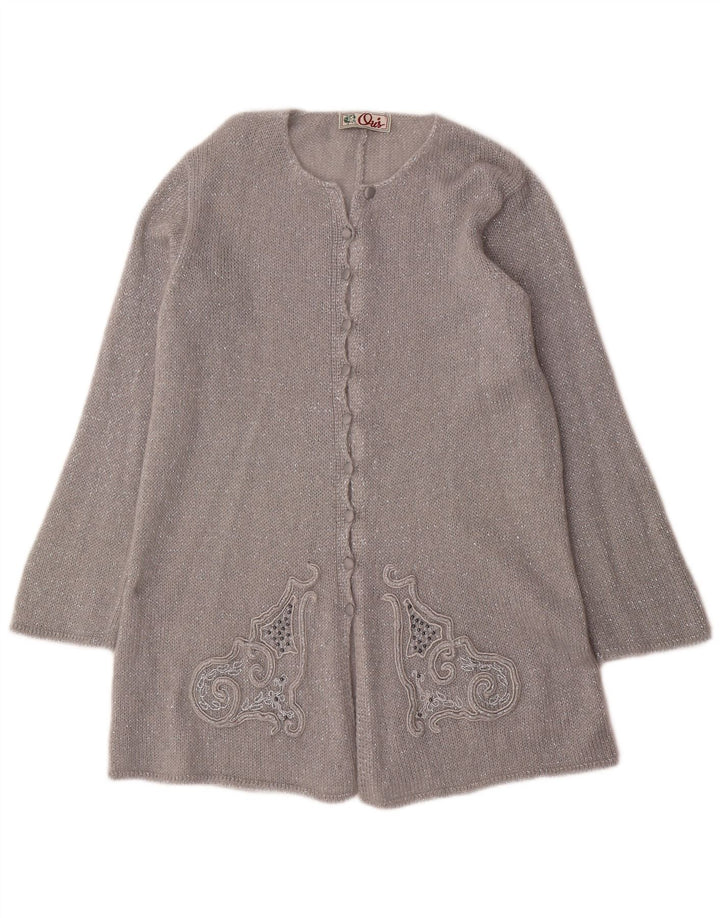 Oris Dame Longline Cardigan Sweater IT 44 Medium Silver Mohair