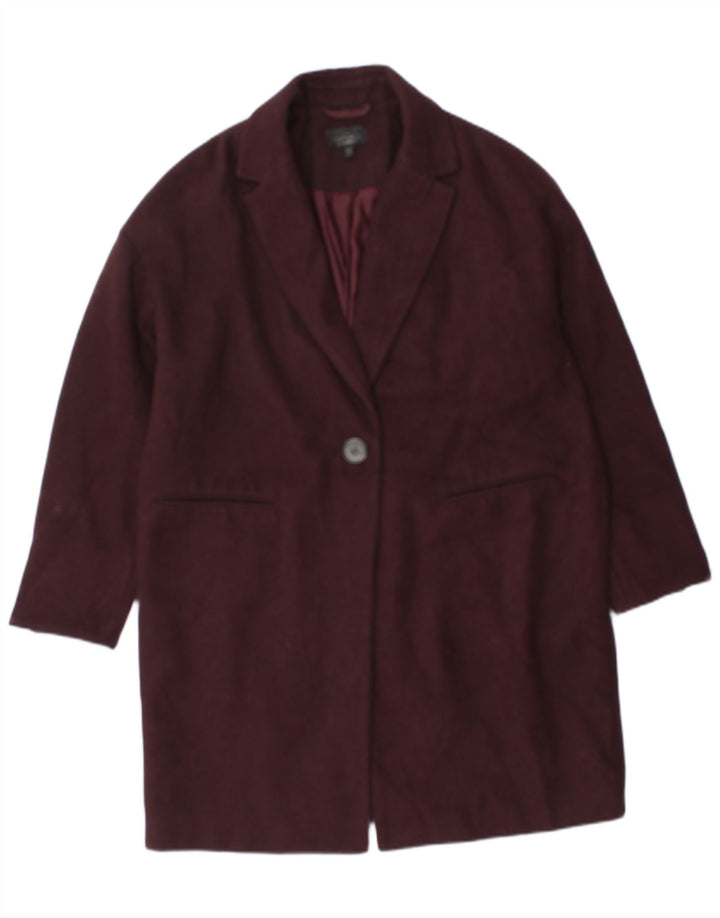 Topshop Dame Overfrakke UK 12 Medium Burgundy Polyester