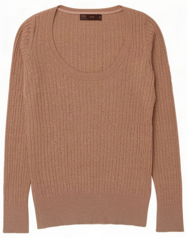 Zara Dame Boat Neck Jumper Sweater UK 14 Medium Beige Cotton