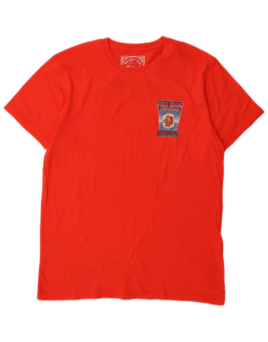 Weird Fish Herre grafisk T-shirt Top Medium Rød Bomuld