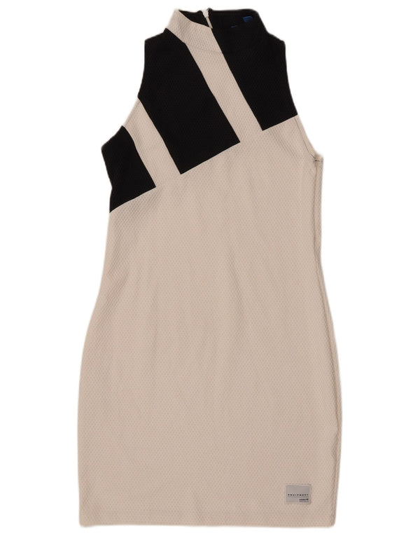 ADIDAS Kvinders Grafisk Bodycon Kjole UK 16 Stor Hvid Colourblock