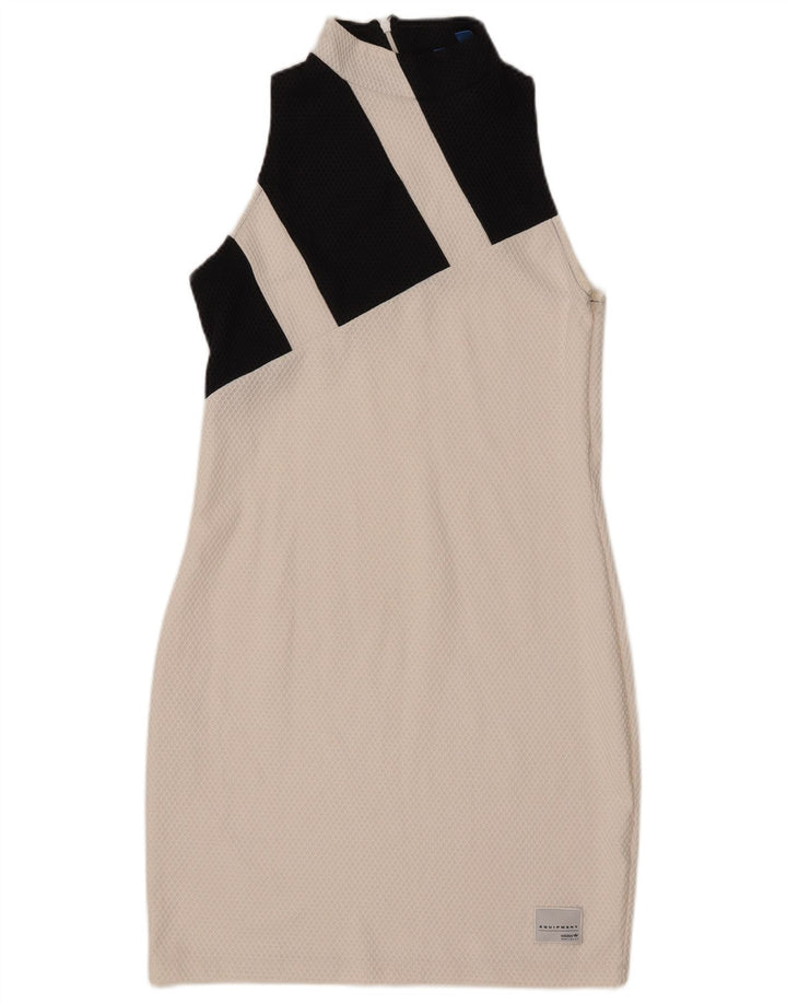 ADIDAS Kvinders Grafisk Bodycon Kjole UK 16 Stor Hvid Colourblock