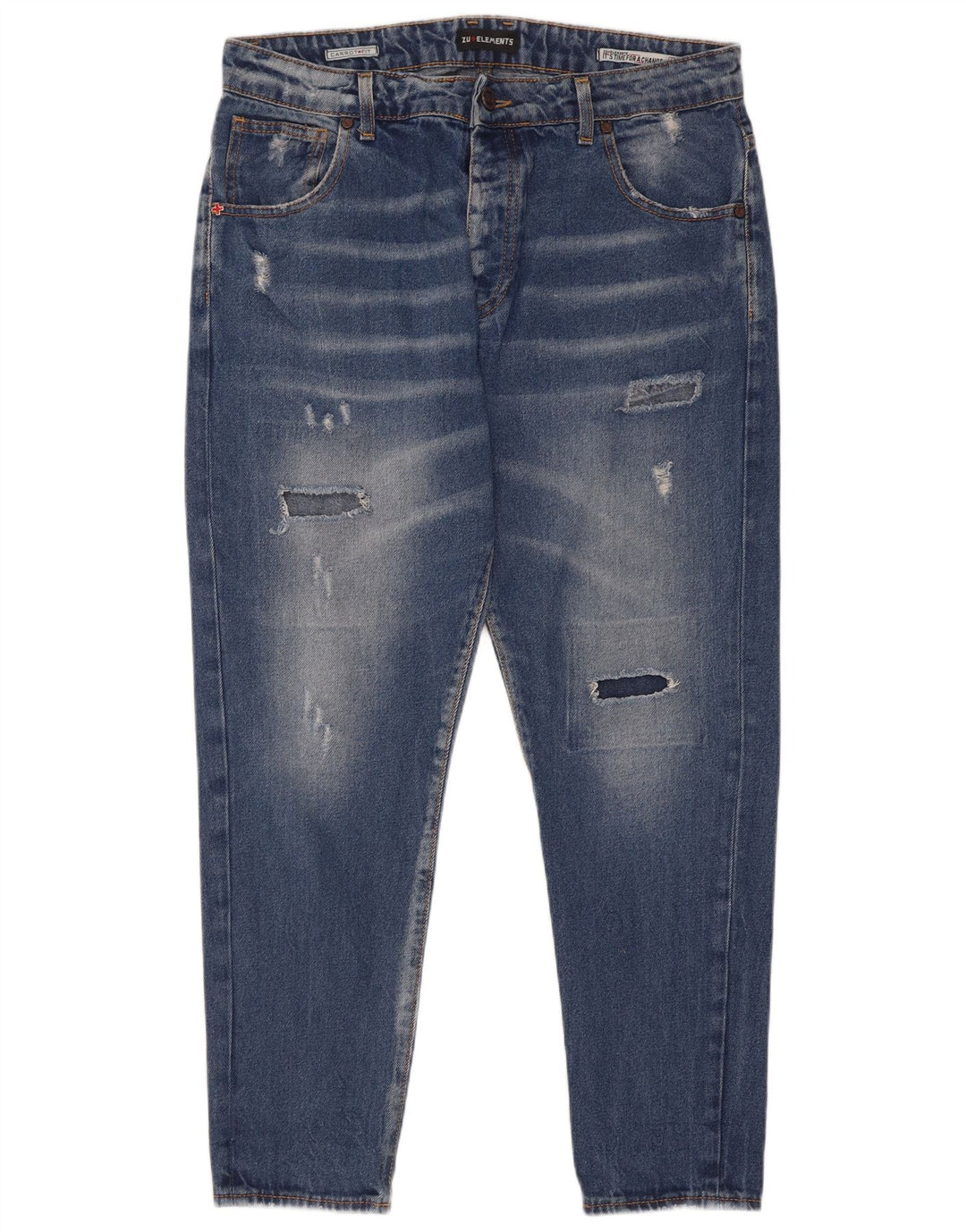 Zu Elements Herre Distressed Carrot Slim Jeans W32 L28 Blue Cotton