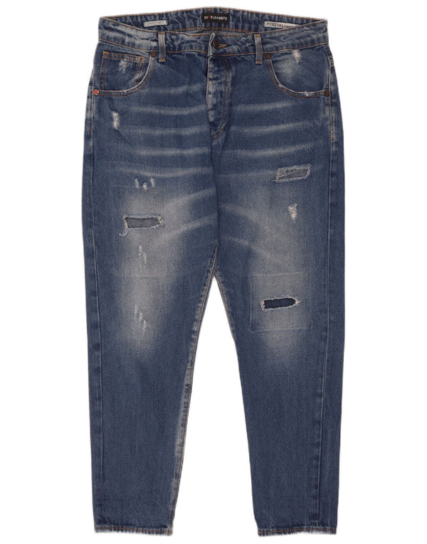 Zu Elements Herre Distressed Carrot Slim Jeans W32 L28 Blue Cotton