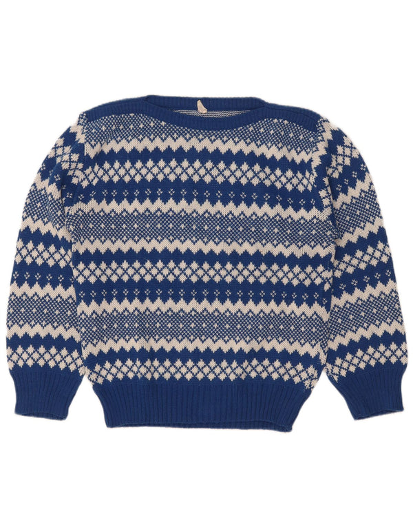 Vintage Dame Boat Neck Jumper Sweater UK 12 Medium Blue Fair Isle