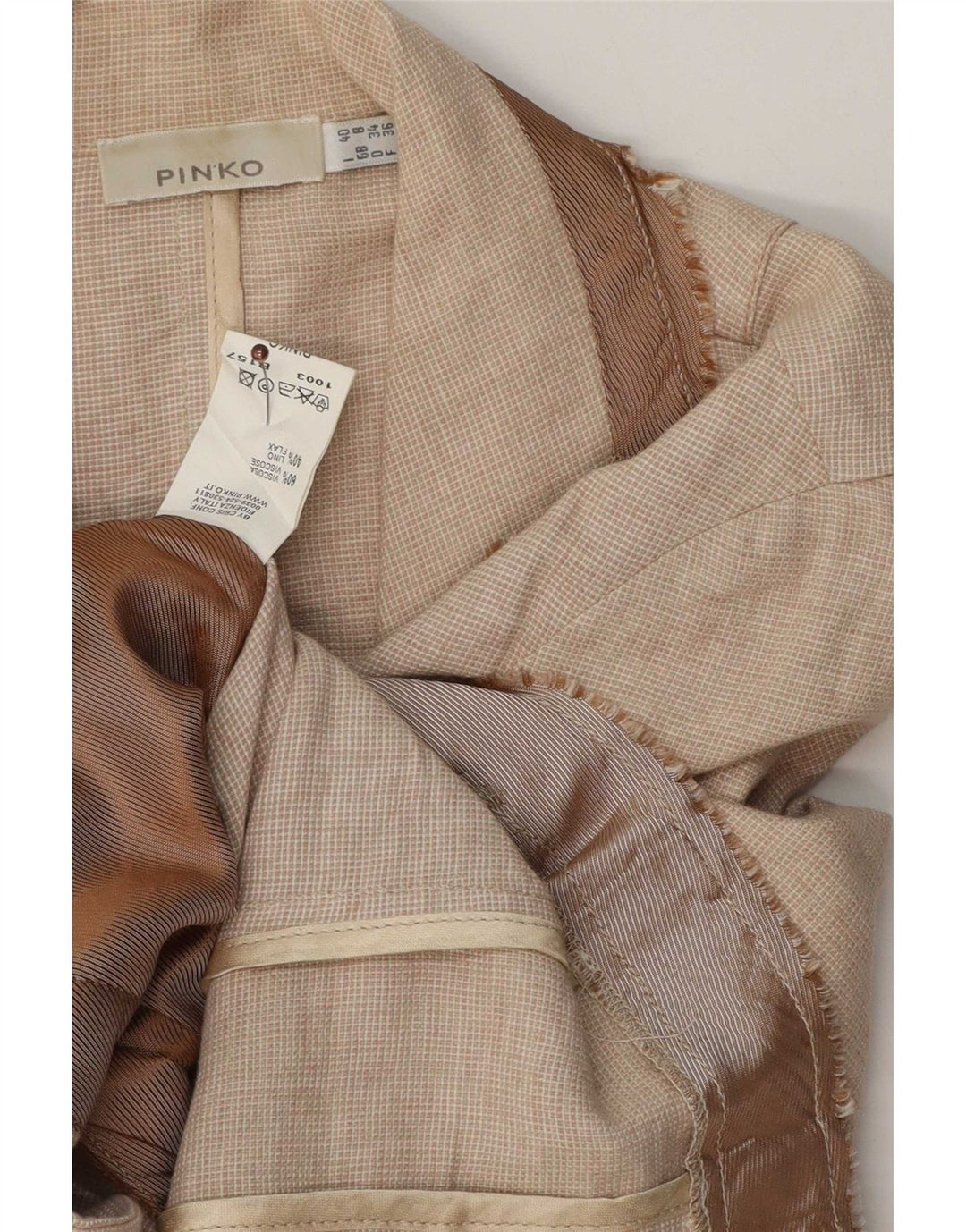 Pinko Dame 3 Button Blazer Jacket UK 8 Small Beige Bomuld