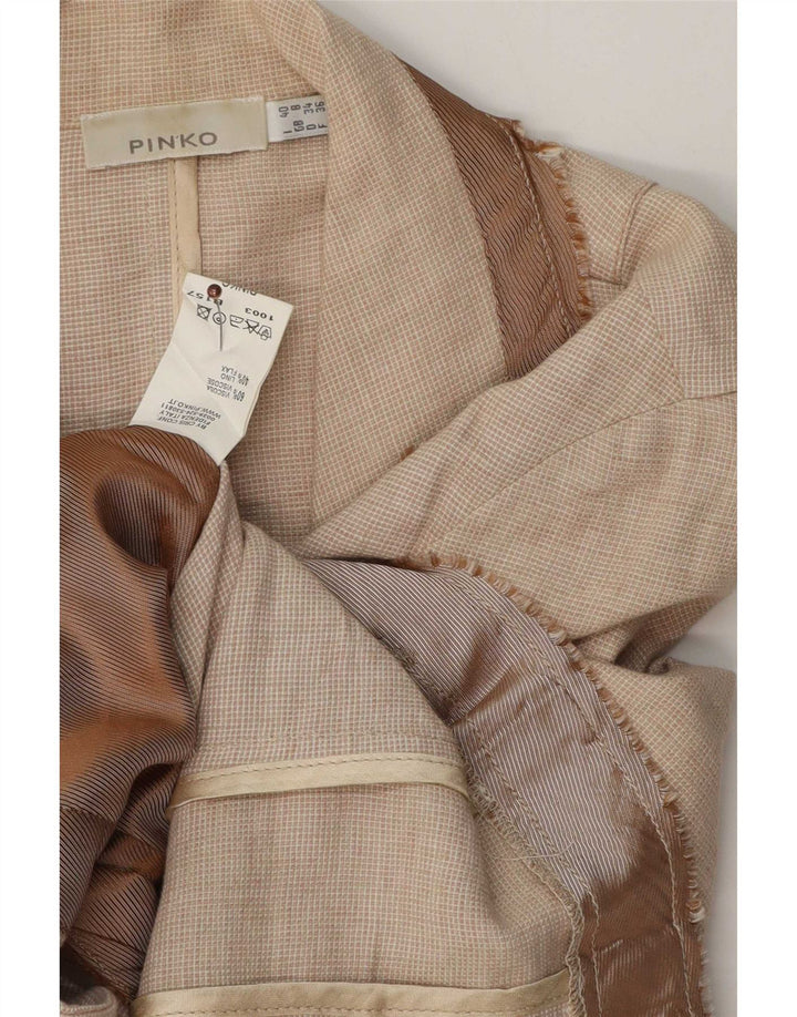 Pinko Dame 3 Button Blazer Jacket UK 8 Small Beige Bomuld