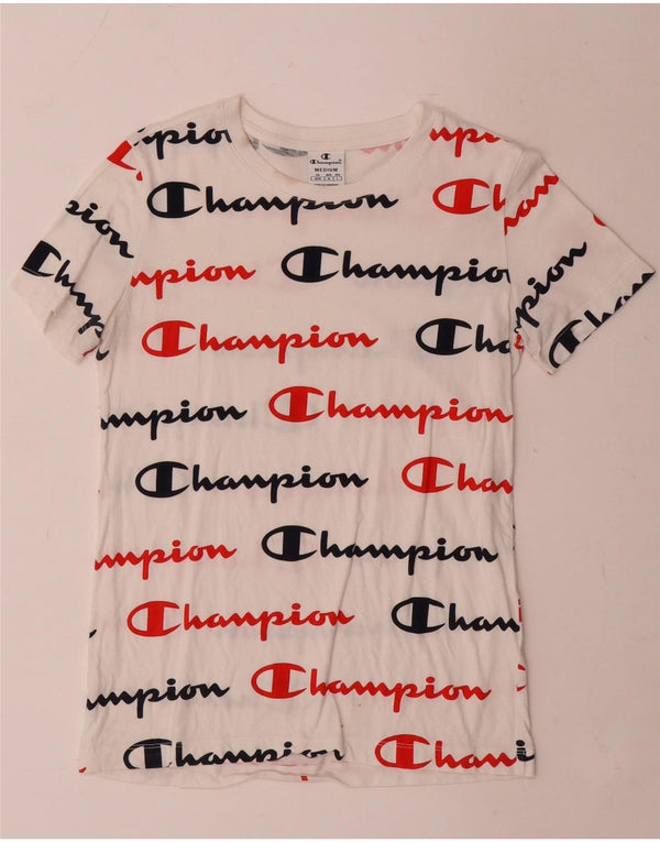 Champion Dame Grafisk T-Shirt Top UK 12 Medium White