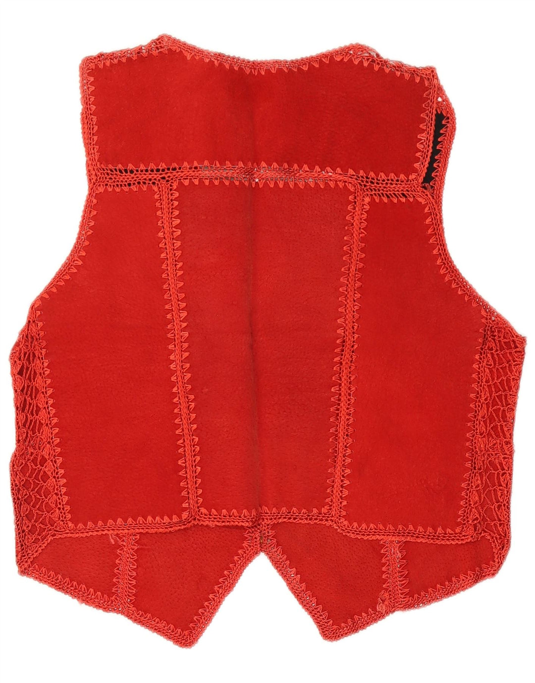Vintage Dame Crop Ruskind vest UK 14 Medium Rød Geometrisk