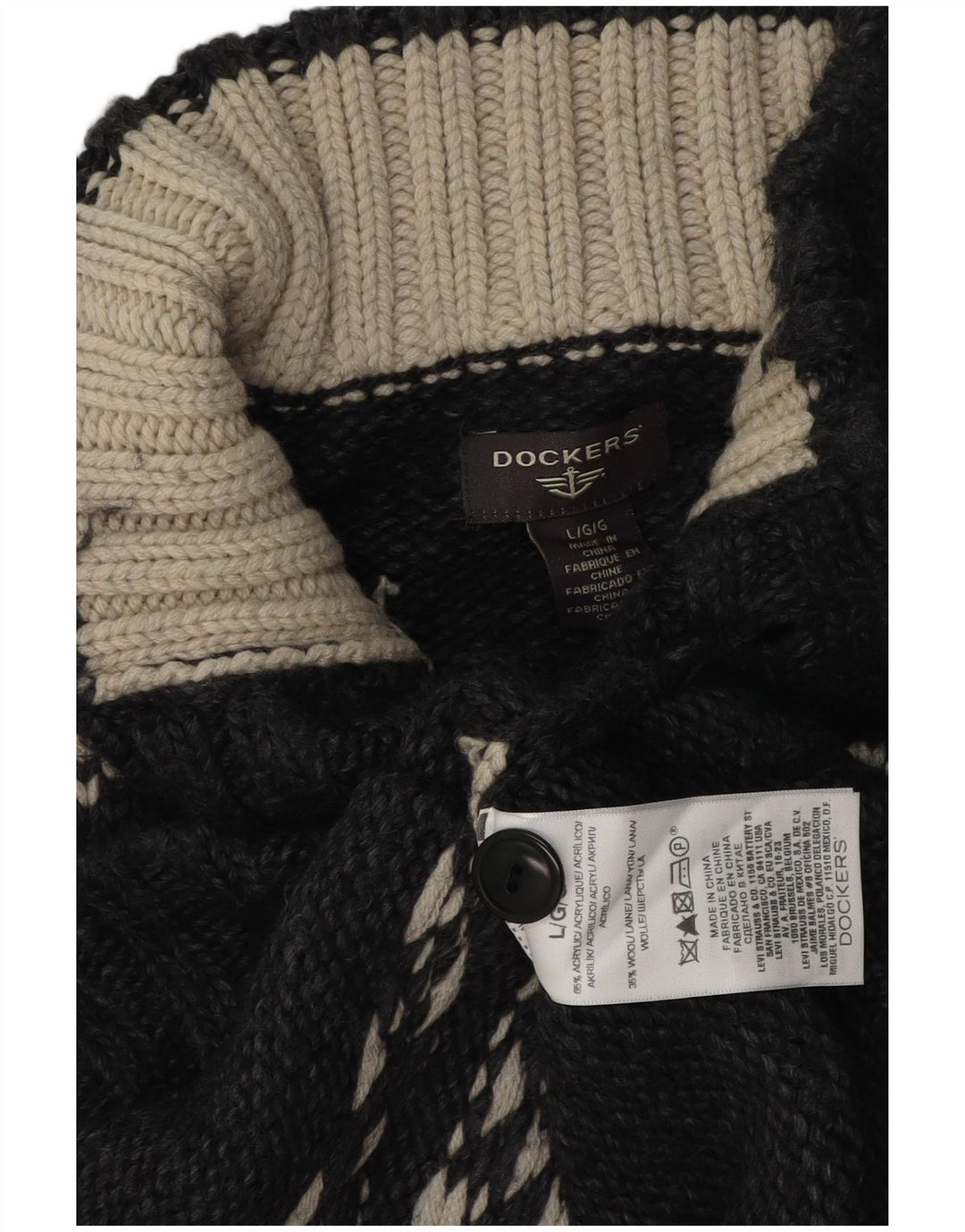 Dockers Herre Button Neck Jumper Sweater Large Grey Fair Isle Akryl