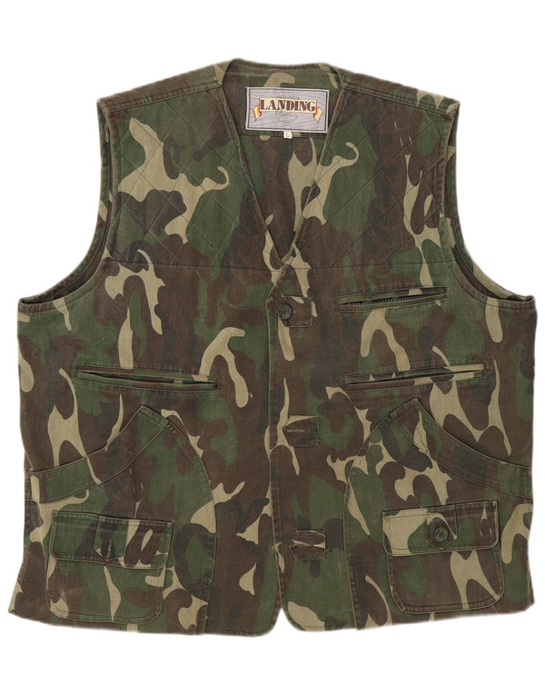 Vintage Mens Utility Gilet UK 40 Large Green Camouflage Polyester