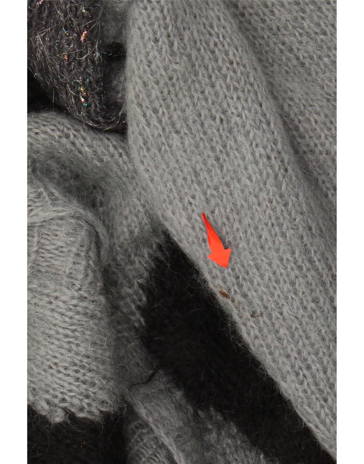 VINTAGE Dame Cardigan Sweater UK 20 2XL Grå Colourblock