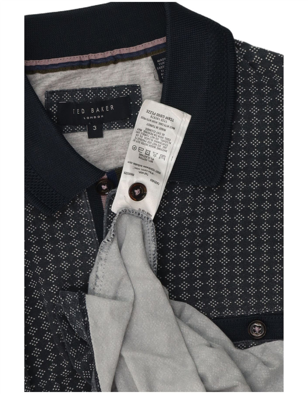 Ted Baker Herre poloskjorte str. 3 Medium Marineblå Geometrisk