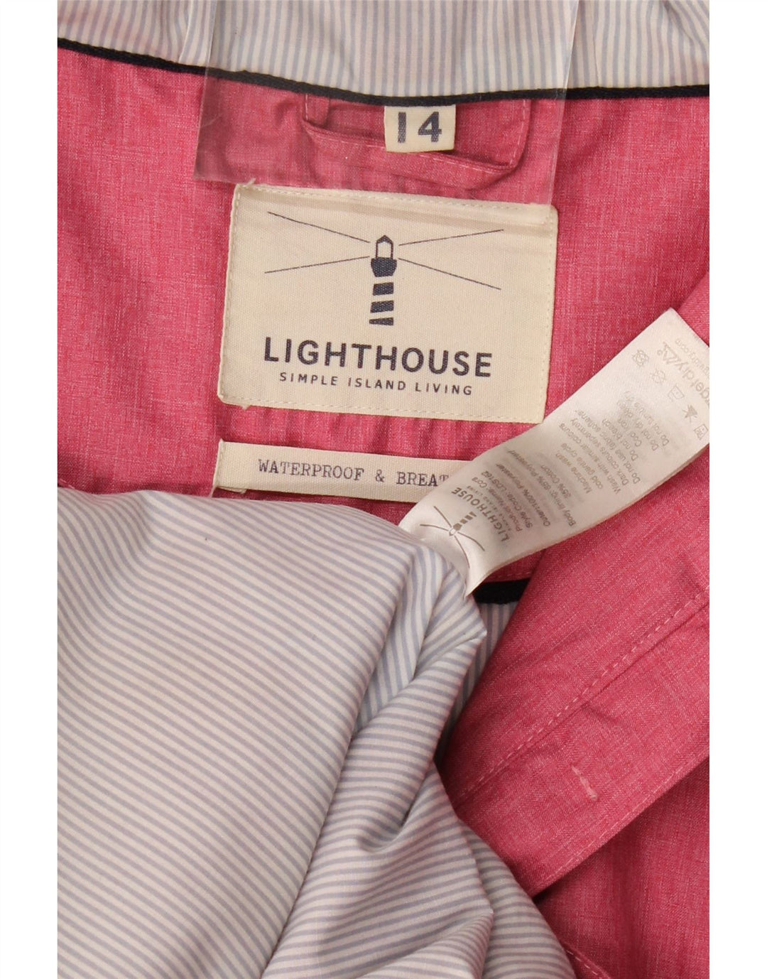 LIGHTHOUSE Regnfrakke med hætte til kvinder UK 14 Large Pink Polyester