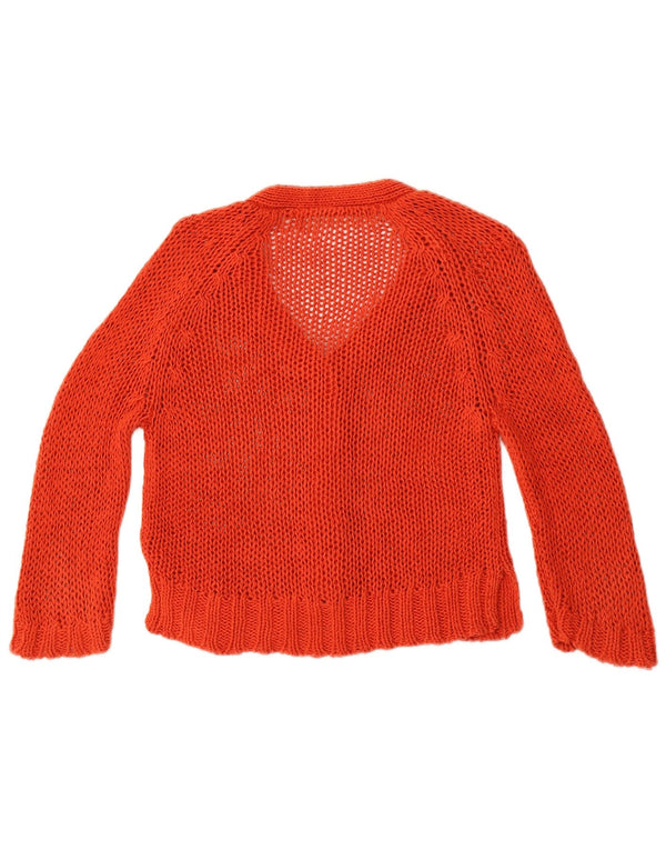Zara Womens Crop Hæklet Cardigan Sweater UK 8 Small Orange Ramie