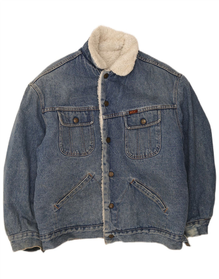 Rifle Herre Sherpa Denim Jacket UK 38 Medium Blue Cotton