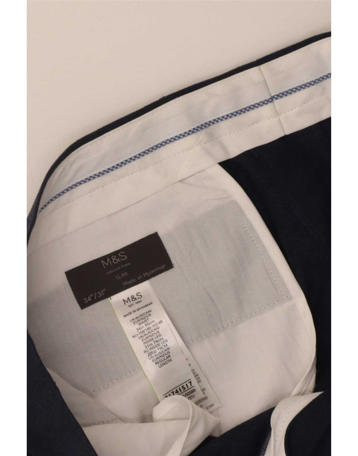 Marks & Spencer Herre Slim Suit Bukser W34 L31 Marineblå Bomuld