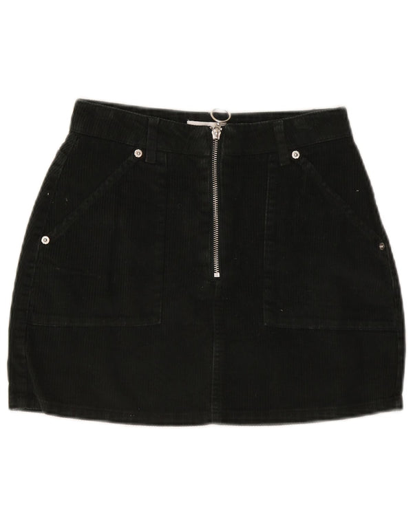 Topshop Womens Petite Mini Corduroy Nederdel UK 6 XS W24 Sort Bomuld