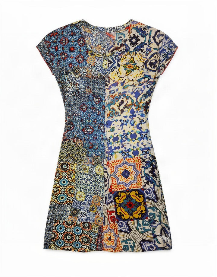 Desigual Kvinders Grafisk A-Line Kjole EU 38 Medium Flerfarvet Patchwork