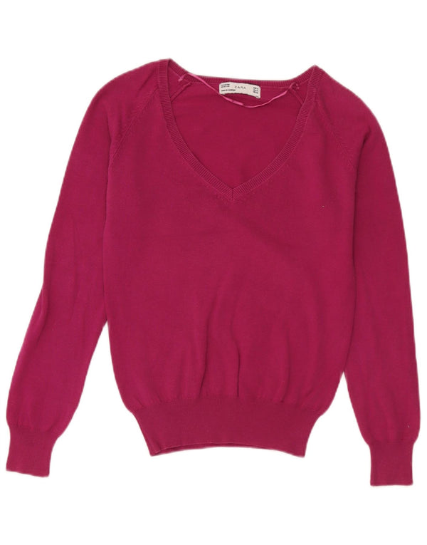 Zara Dame V-hals sweater UK 12 Medium Pink
