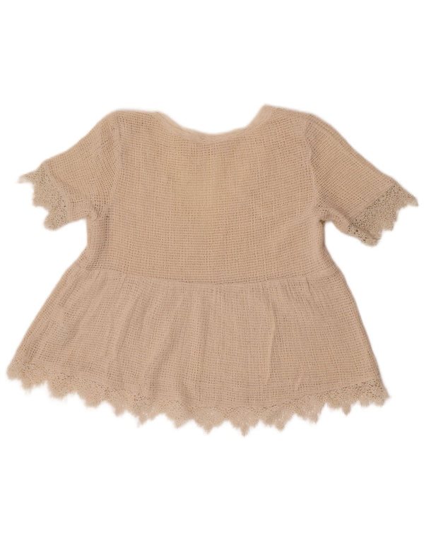 Zara Dame Trafaluc Crop Hæklet Bluse Top UK 6 XS Beige Bomuld