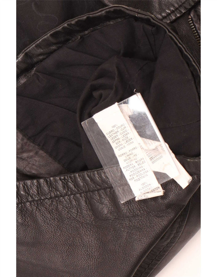 Vintage Dame Crop Læder Biker Jacket UK 10 Lille sort læder