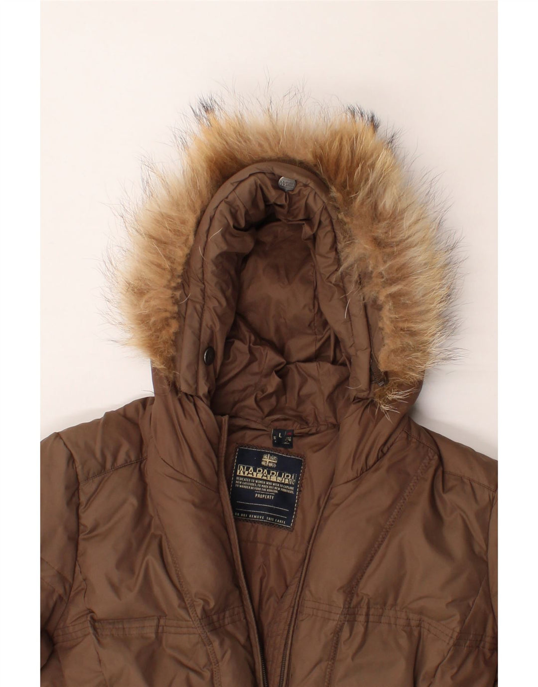 NAPAPIJRI Womens Hooded Padded Jacket UK 16 Large Brown Polyamide Vintage Napapijri and Second-Hand Napapijri from Messina Hembry 