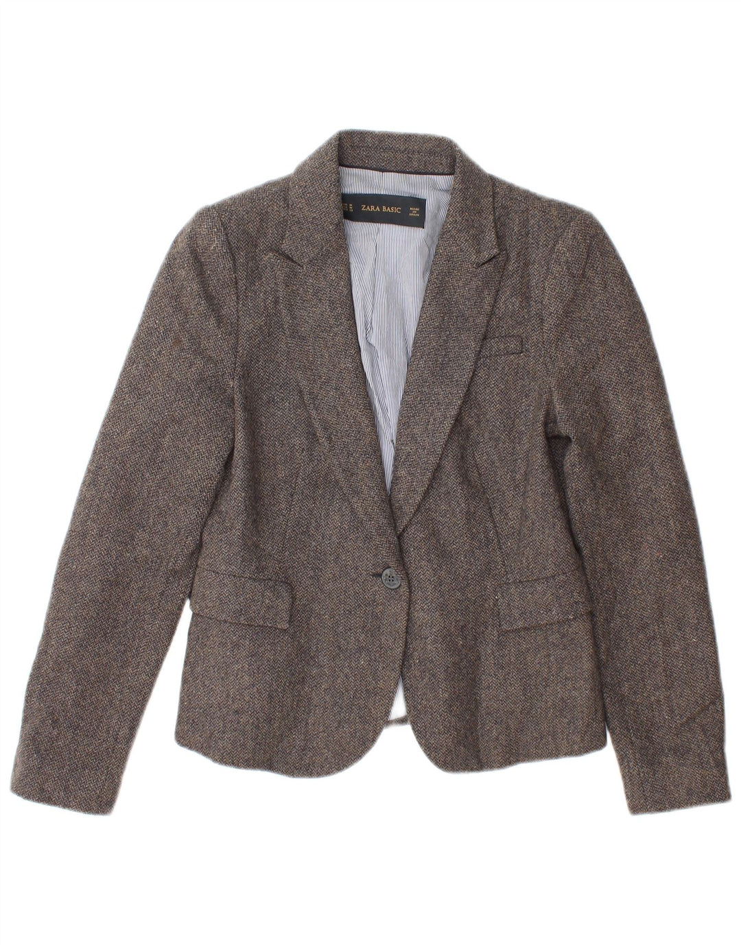 Zara Dame 1 Knap Blazer Jacket UK 12 Medium Grey Herringbone Acetate